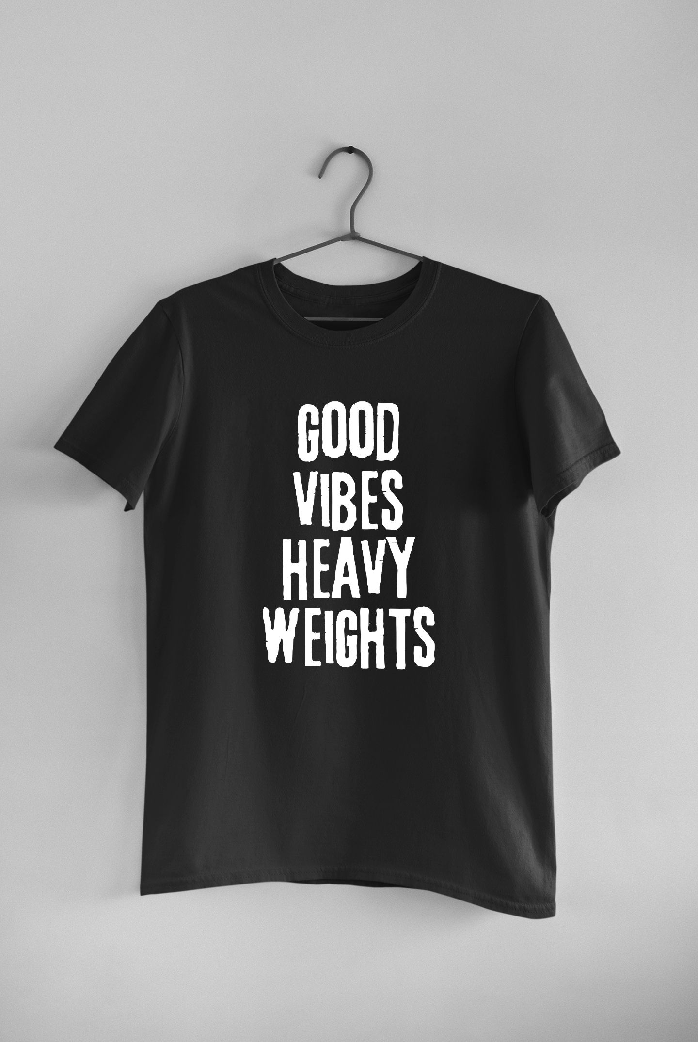 good vibes heavy weights gymtee black gym t shirt